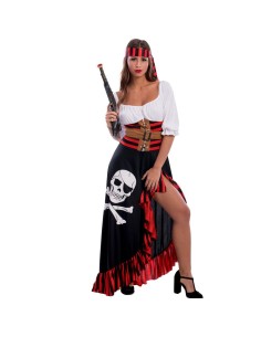 Costume corsara sexy nero rosso bianco con gonna teschio fascia capelli per donna Halloween