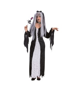 Costume strega cadavere nero con inserti bianchi maniche strappate Halloween donna