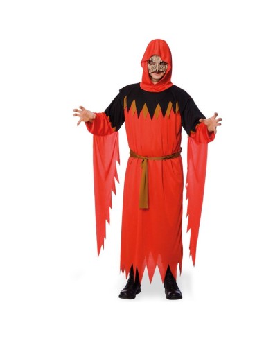 Costume demone rosso nero con mantello cappuccio maschera per Halloween feste horror travestimenti