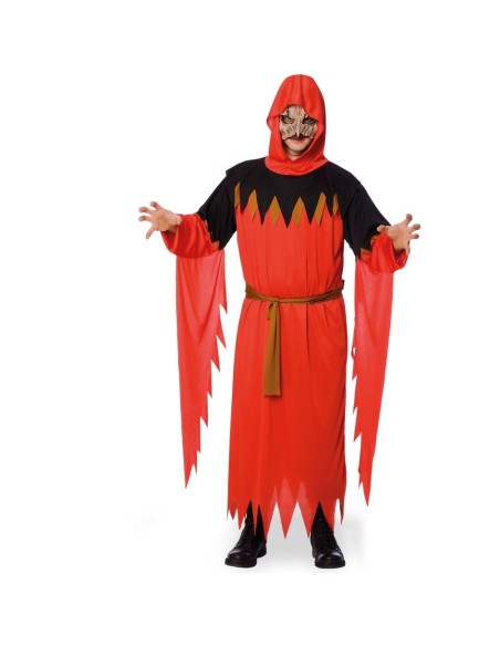 Costume demone rosso nero con mantello cappuccio maschera per Halloween feste horror travestimenti