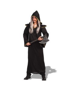 Costume demone nero con mantello lungo e cappuccio per feste Halloween horror