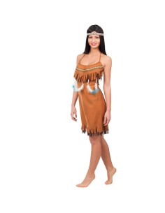 Costume da indiana marrone con frange e fascia con piuma per feste a tema western Halloween