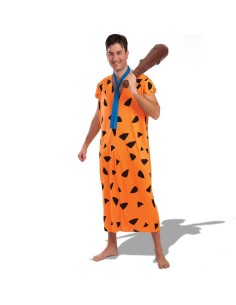 Costume Fred Flintstone arancione con macchie nere e cravatta blu per Carnevale e feste a tema