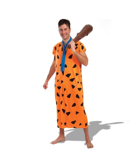 Costume Fred Flintstone arancione con macchie nere e cravatta blu per Carnevale e feste a tema