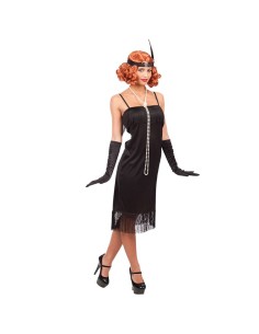 Costume charleston nero con frange anni '20 e fascia per capelli vintage da donna