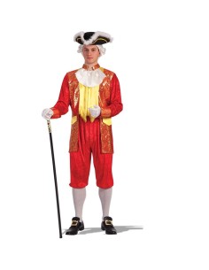 Costume cavaliere rosso con giacca decorata oro, panciotto giallo e pantaloni zuava per feste storiche