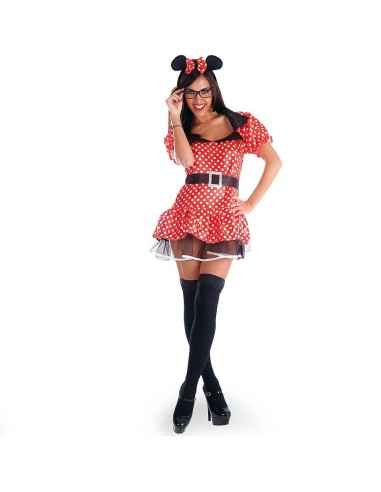 Costume Topolina rosso a pois con orecchie Disney, vestito corto e calze nere per donna