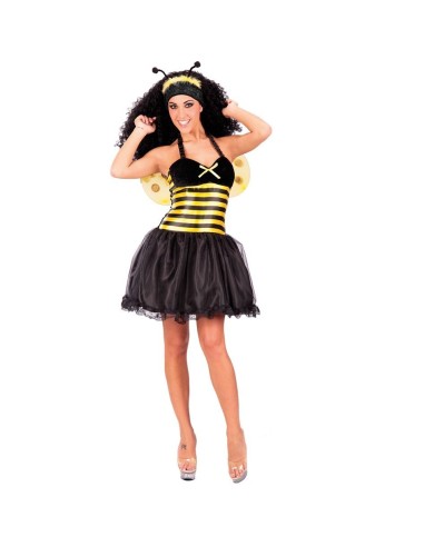 Costume da ape donna con corpetto a righe gialle nere, gonna tulle e antennine per feste Halloween Carnevale