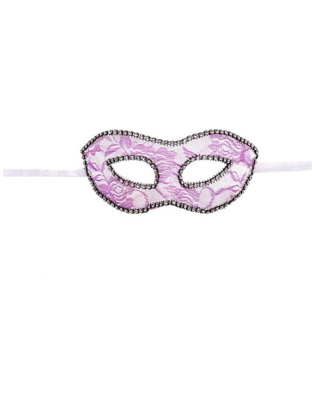Maschera veneziana viola in pizzo con strass argentati e elastico per feste in maschera