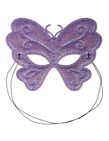 Maschera farfalla bambina tessuto metallizzato rosa argento con elastico decorazioni spirali