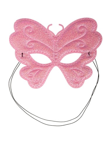 Maschera farfalla bambina tessuto metallizzato rosa argento con elastico decorazioni spirali