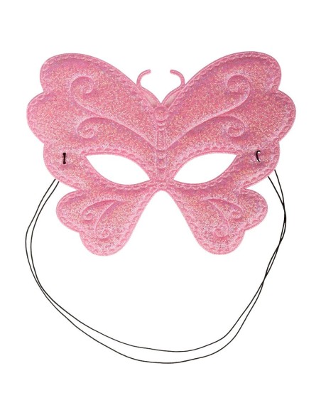 Maschera farfalla bambina tessuto metallizzato rosa argento con elastico decorazioni spirali