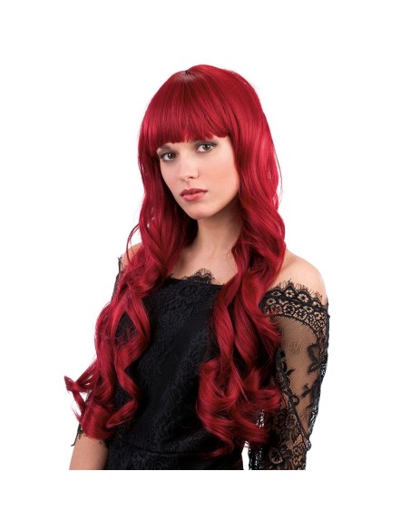 Parrucca rossa lunga mossa con frangia effetto naturale per travestimenti e cosplay