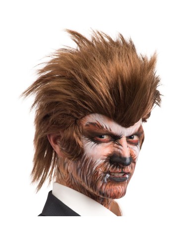 Parrucca uomo lupo con capelli lunghi castani arruffati per costume Halloween horror