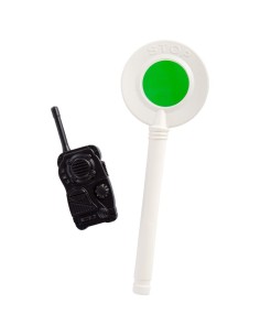 Set vigile con paletta segnaletica verde e radiolina nera per travestimenti e costumi