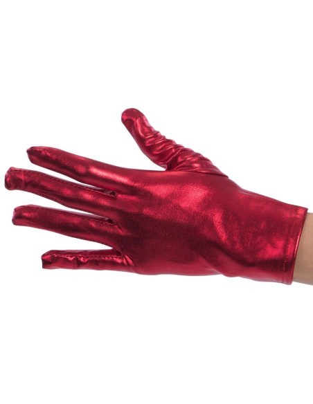 Guanti rossi metallizzati lunghi 22 cm per costumi e travestimenti teatrali