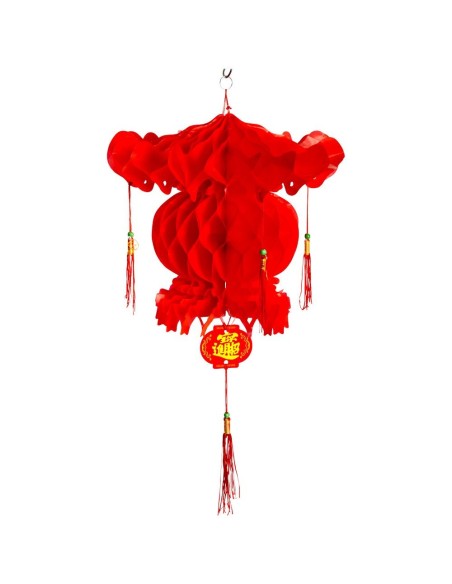 Lanterna cinese rossa decorativa in carta con nappe e dettagli dorati, altezza 45 cm