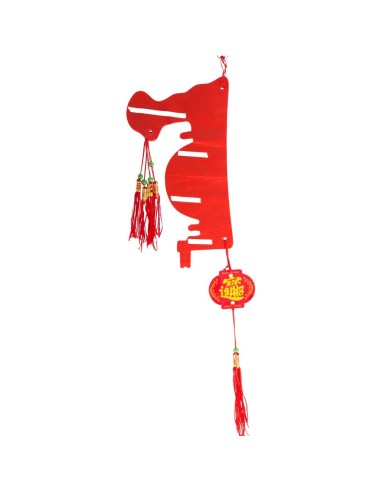 Lanterna cinese rossa decorativa in carta con nappe e dettagli dorati, altezza 45 cm