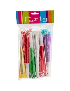Set 6 trombe metalliche olografiche multicolore con frange per feste Capodanno Carnevale 2