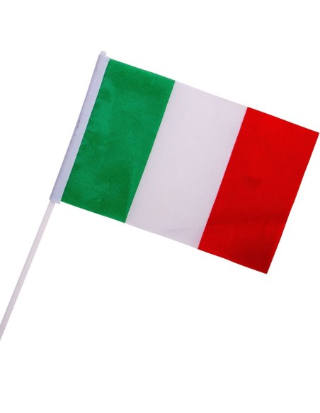 Bandierina Italia tricolore verde bianco rosso 21x14cm con asta plastica bianca per tifo Nazionale