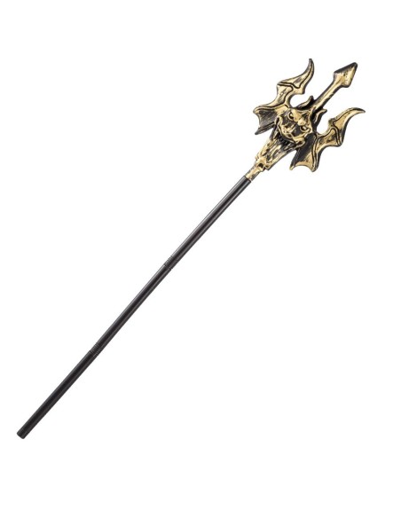 Bastone tridente dorato smontabile lungo 80cm con decorazioni ornamentali per costumi mitologici