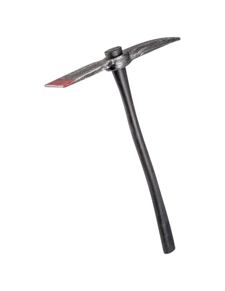Piccone da guerra smontabile con lama insanguinata e manico nero lungo 90 cm per costumi medievali