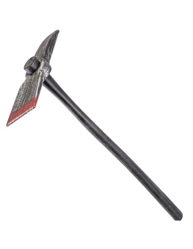 Piccone da guerra smontabile con lama insanguinata e manico nero lungo 90 cm per costumi medievali