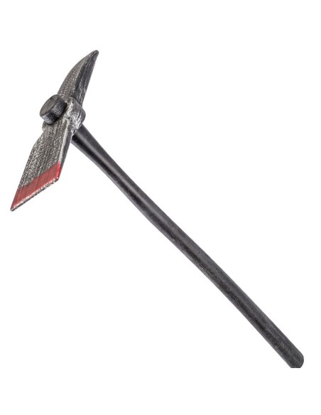 Piccone da guerra smontabile con lama insanguinata e manico nero lungo 90 cm per costumi medievali
