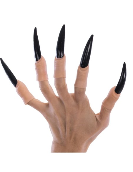 Dita di strega con unghie nere lunghe e affilate accessorio Halloween 10 pezzi