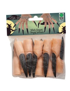 Dita di strega con unghie nere lunghe e affilate accessorio Halloween 10 pezzi 2