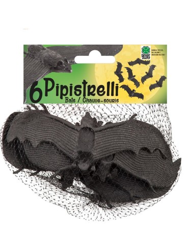 Set di 6 pipistrelli decorativi neri da 13 cm per Halloween e feste horror