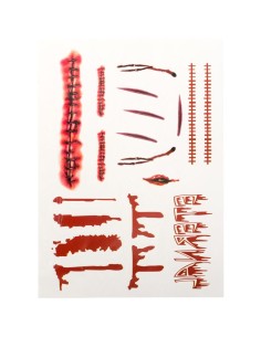 Set tatuaggi temporanei con cicatrici sanguinanti e ferite horror per Halloween e feste a tema