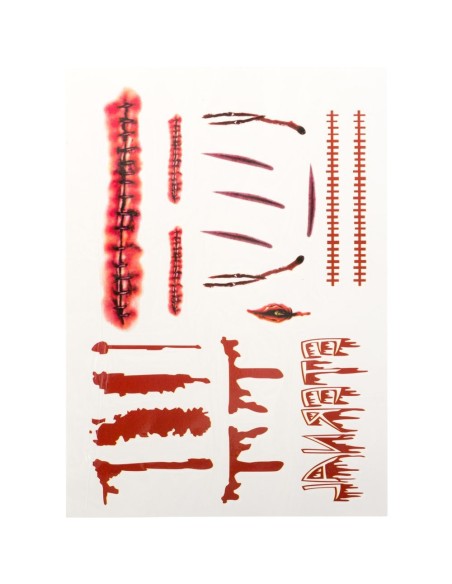 Set tatuaggi temporanei con cicatrici sanguinanti e ferite horror per Halloween e feste a tema