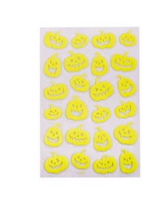 Stickers adesivi zucche Halloween fluorescenti G.I.D. gialli su sfondo bianco con diverse espressioni