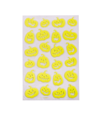 Stickers adesivi zucche Halloween fluorescenti G.I.D. gialli su sfondo bianco con diverse espressioni