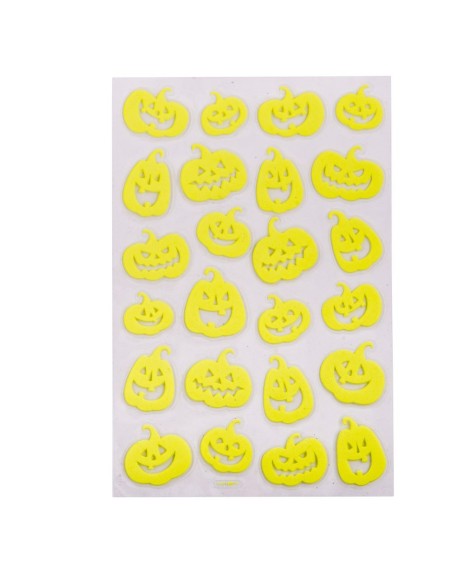 Stickers adesivi zucche Halloween fluorescenti G.I.D. gialli su sfondo bianco con diverse espressioni