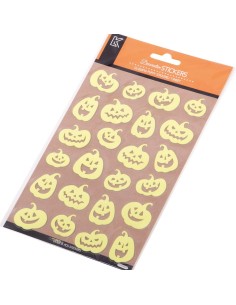 Stickers adesivi zucche Halloween fluorescenti G.I.D. gialli su sfondo bianco con diverse espressioni 2