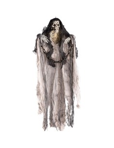 Scheletro decorativo da appendere con mantello strappato e catene per Halloween horror