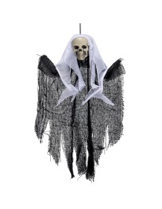 Scheletro decorativo nero con mantello e ali da appendere per Halloween horror