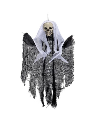 Scheletro decorativo nero con mantello e ali da appendere per Halloween horror