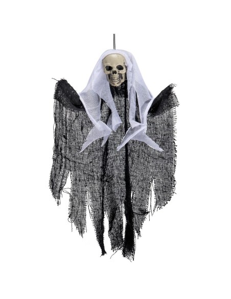 Scheletro decorativo nero con mantello e ali da appendere per Halloween horror