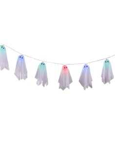Filza decorativa con fantasmini luminosi LED multicolore per Halloween, lunga 150cm con batterie incluse