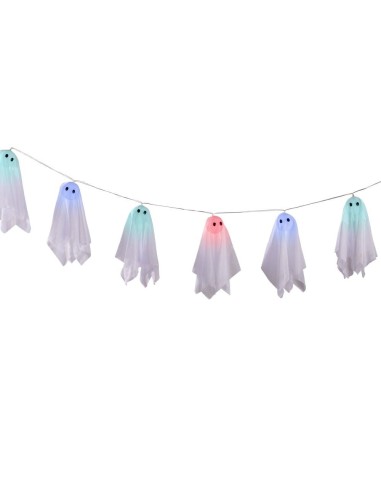 Filza decorativa con fantasmini luminosi LED multicolore per Halloween, lunga 150cm con batterie incluse