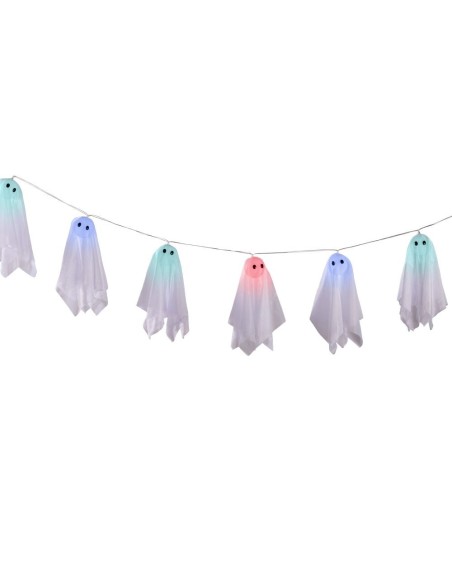 Filza decorativa con fantasmini luminosi LED multicolore per Halloween, lunga 150cm con batterie incluse