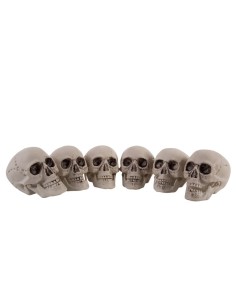 Set 6 teschi decorativi in plastica beige altezza 7 cm per Halloween e decorazioni horror macabre 2