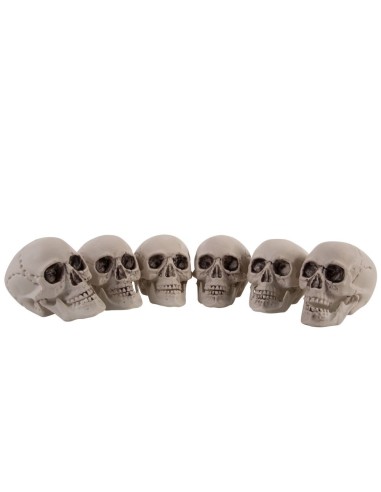 Set 6 teschi decorativi in plastica beige altezza 7 cm per Halloween e decorazioni horror macabre