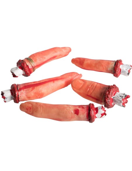 Set 5 dita mozzate insanguinate realistiche accessori horror Halloween effetti speciali