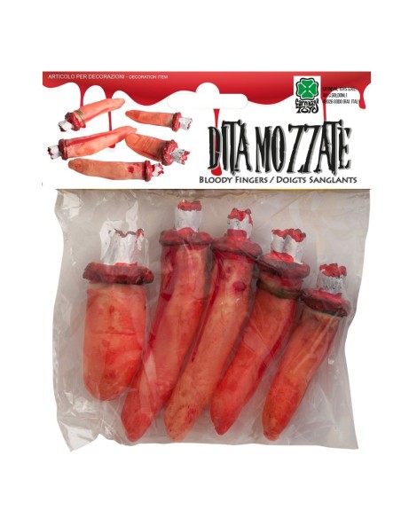 Set 5 dita mozzate insanguinate realistiche accessori horror Halloween effetti speciali
