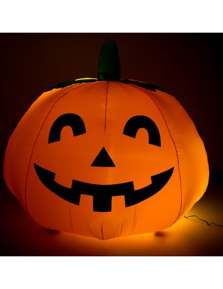 Zucca gonfiabile arancione illuminata con faccia sorridente per decorazioni Halloween 120cm