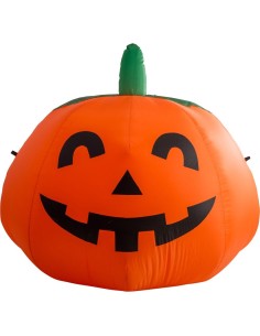 Zucca gonfiabile arancione illuminata con faccia sorridente per decorazioni Halloween 120cm 2